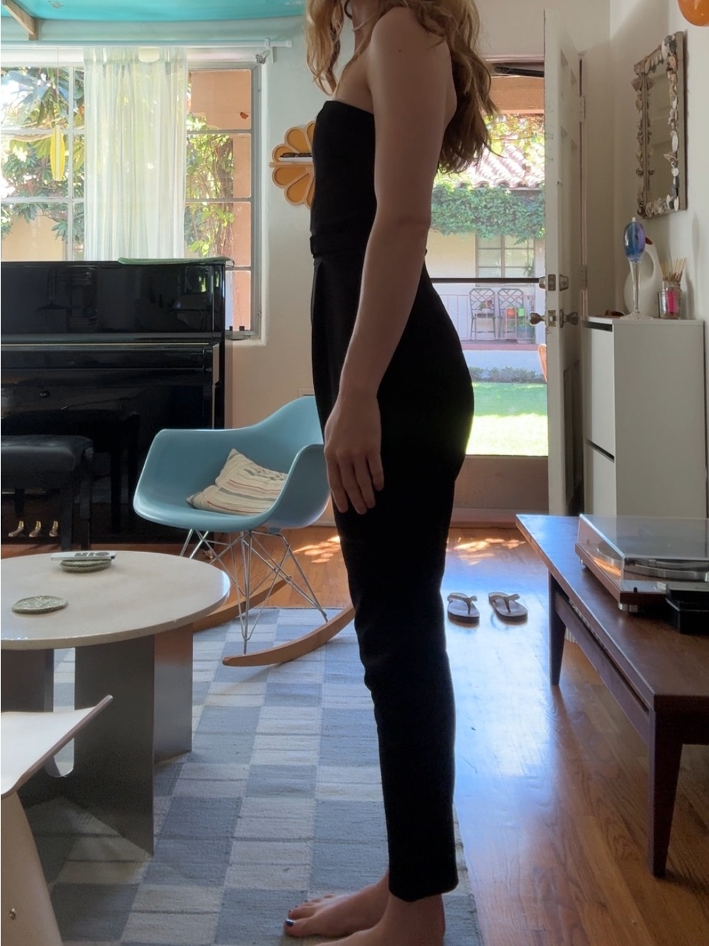 Vintage 90s Strapless Black Jumpsuit with Silver Waist Accent